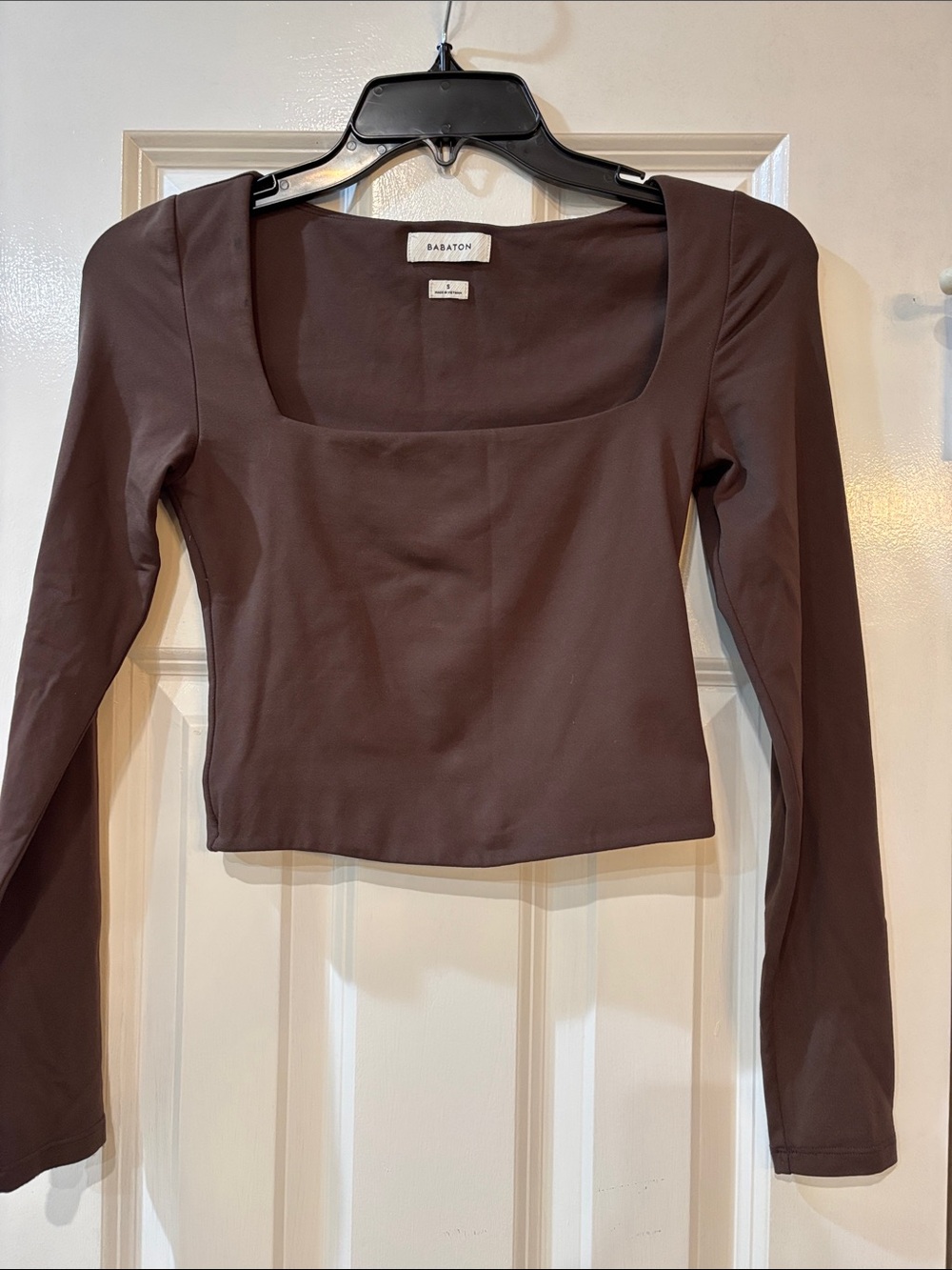 Babaton Brown Square-Neck Long Sleeve Top